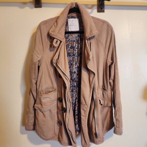 Anthropology Free People Khaki Double Breasted Asymmetrical Zipper Jacket - Picture 3 of 7